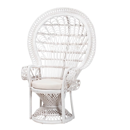 Bali & Pari Kallima Modern Bohemian White Natural Rattan Peacock Chair 242-13598-ZORO